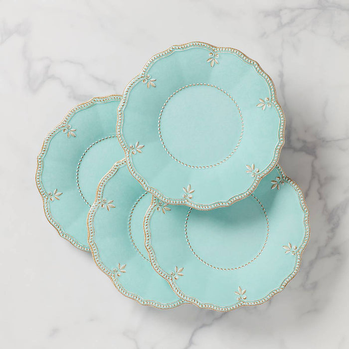 French Perle Melamine Aqua 4-pc Dinner Plate Set