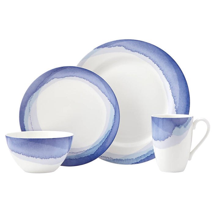 Indigo Watercolor Stripe™ 4pc Place Setting