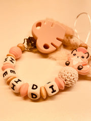 Schnullerkette personalisiert mit Namen Fuchs rosa Baby Geschenk Geburt