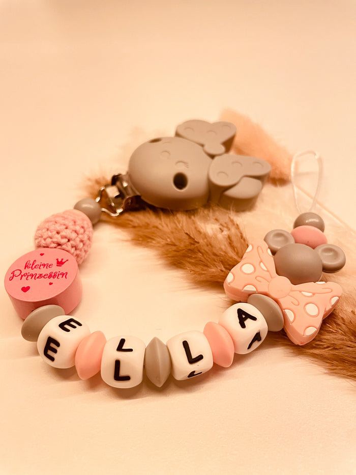 Schnullerkette personalisiert Maus kleine Prinzessin rosa grau
