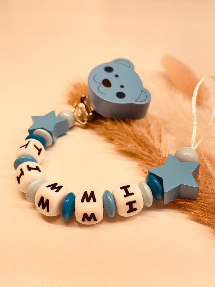 Handgemachte Schnullerkette mit Namen – personalisiertes Babygeschenk