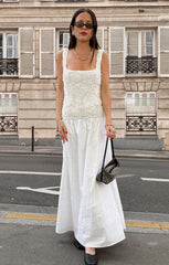 Bradshaw Maxi Dress ~ Rosette Mesh White