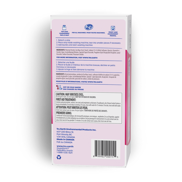 TruEarth Laundry Detergent Baby Fragrance-Free Back of Package || 384 Strips