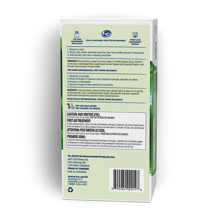 TruEarth Laundry Detergent Fragrance-Free Back of Package || 384 Strips