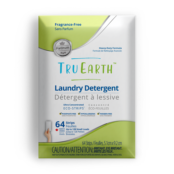 TruEarth Platinum Laundry Detergent Fragrance-Free Front of Package || 64 Strips