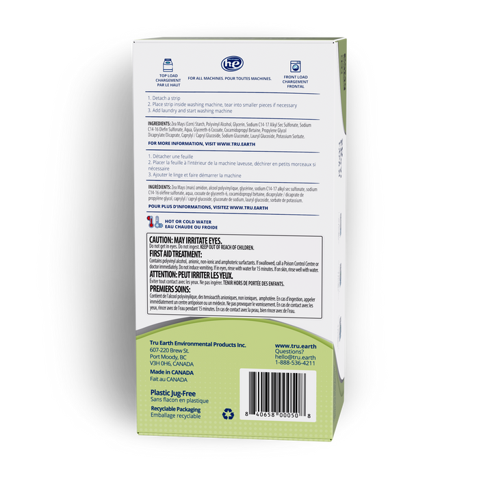 TruEarth Platinum Laundry Detergent Fragrance-Free Back of Package || 384 Strips